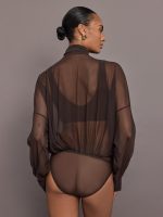 Super Oversized BF NK Shirt Bodysuit W/ Bow - Espresso - Image 4