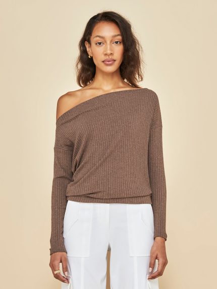 Long Sleeve Asymmetrical Top - Caramel