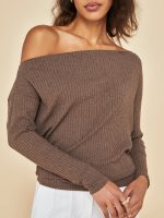 Long Sleeve Asymmetrical Top - Caramel - Image 3