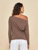 Long Sleeve Asymmetrical Top - Caramel - Image 4