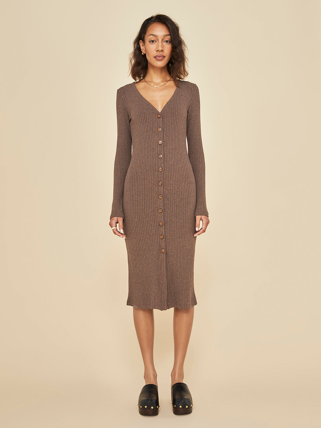 ONA-ONA835_-BRWN-22SM-Long_Sleeve_Cardigan_Rib_Dress-color-CARAMEL-0543_cba94518-4ba8-40b7-90b6-138b6fa65479 Long Sleeve Cardigan Rib Dress - Caramel - Image 1