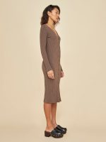 Long Sleeve Cardigan Rib Dress - Caramel - Image 4