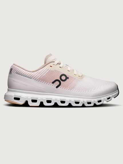 Cloud 6 Push performance sneakers with white color scheme and sandstone detailing and a distinctive sole design.
