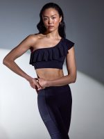 Ruffle One Shoulder Bra in Diamond Compression - Black - Image 3