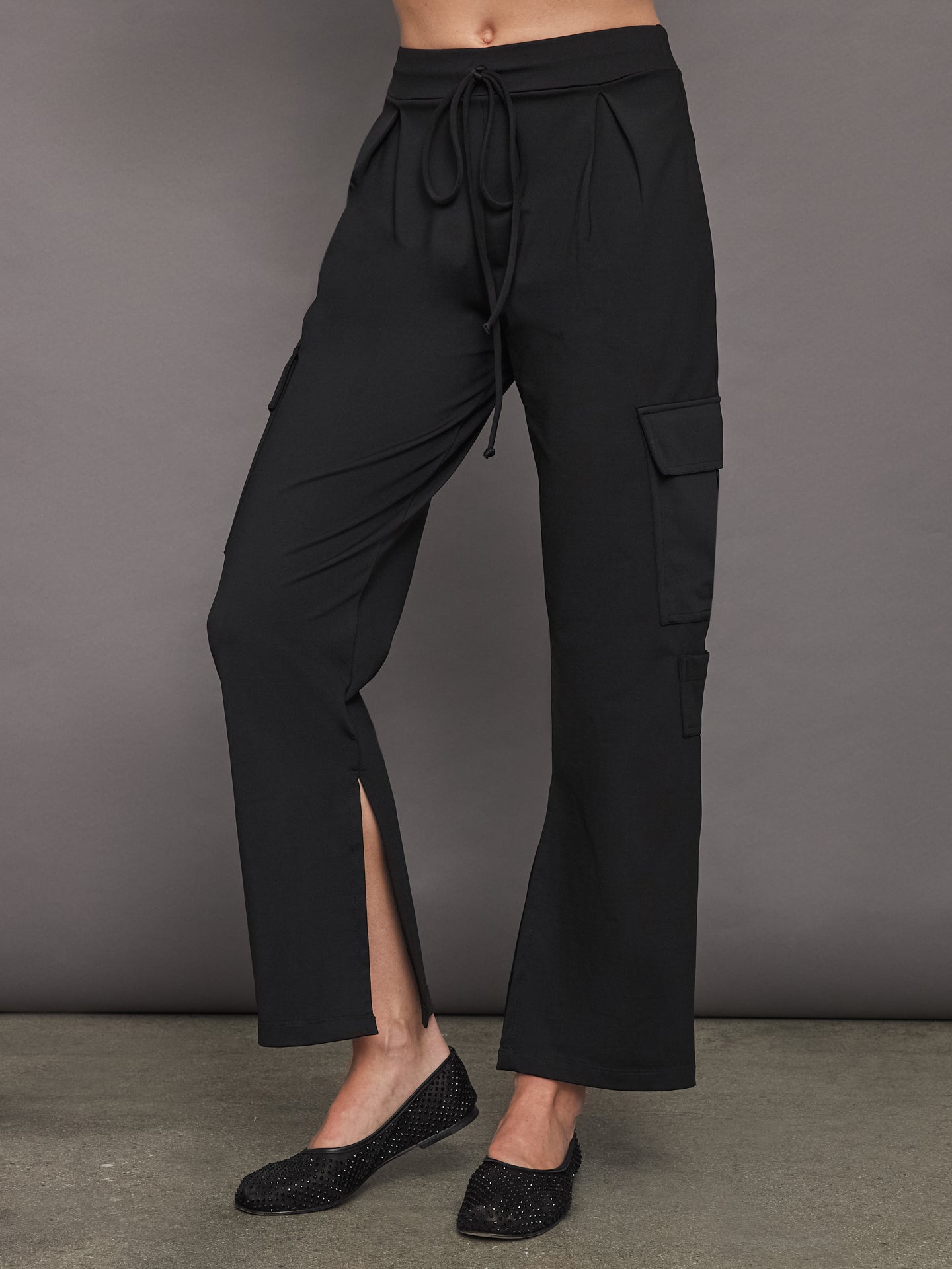 PORT-PTS-BLK-0005-BLKBLK-Slit-Cargo-Pant-color-Black_1476-Edit Slit Cargo Pant - Black - Image 1