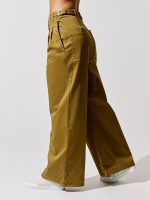 Cotton Twill Wide Leg Pants - Olive - Image 4