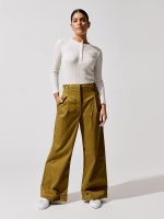 Cotton Twill Wide Leg Pants - Olive - Image 3
