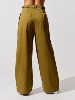 Cotton Twill Wide Leg Pants - Olive - Image 5
