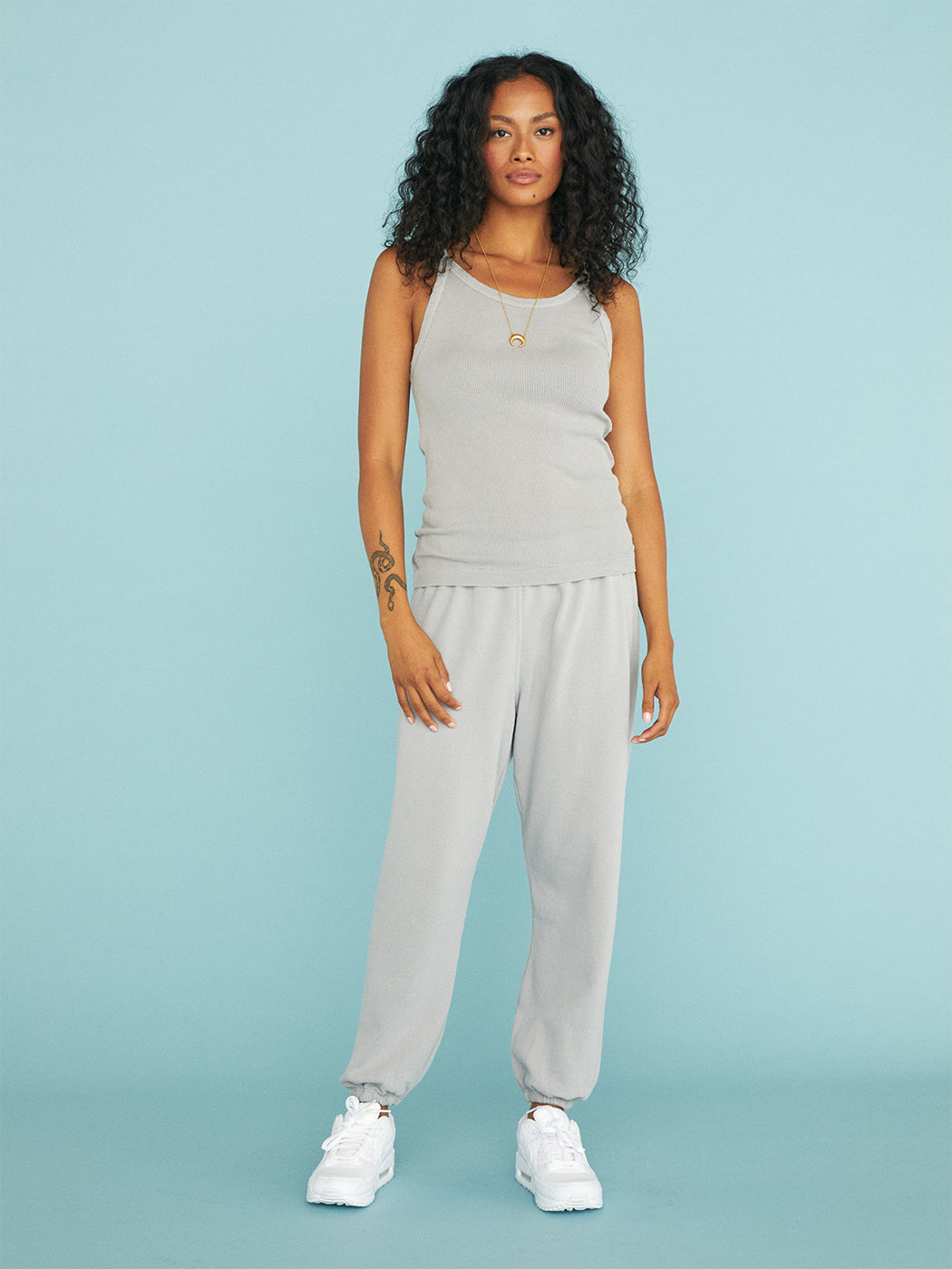 Annie Recycled Cotton Rib Tank - Pebble Grey - Image 6