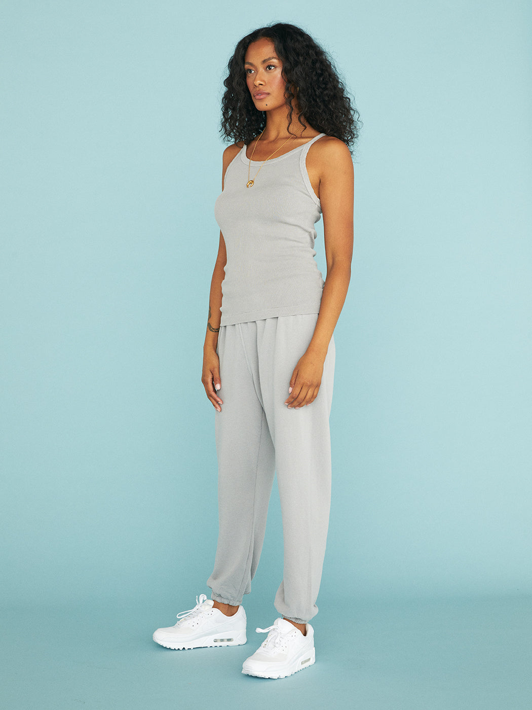 Annie Recycled Cotton Rib Tank - Pebble Grey - Image 7