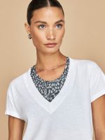 Alanis Recycled Cotton V Neck Tee - White - Image 4