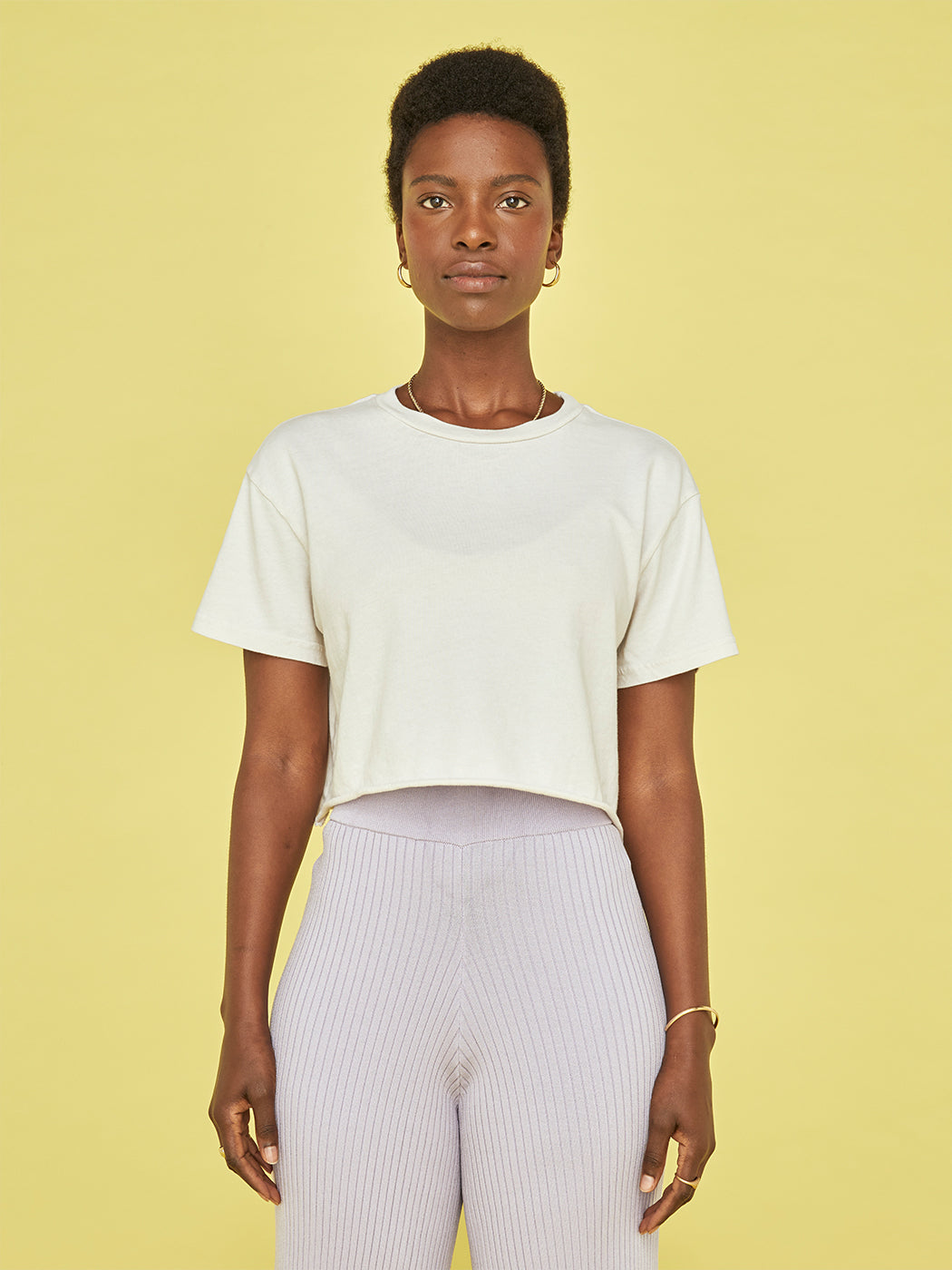PWTE-T99-COURTNEY-IVRY-22SS-CourtneyCropTee-color-SUGAR_8712_693e91a9-145e-4b28-9340-efd44f3149ab Women's Crop Short Sleeve Crew Tee - Sugar - Image 1