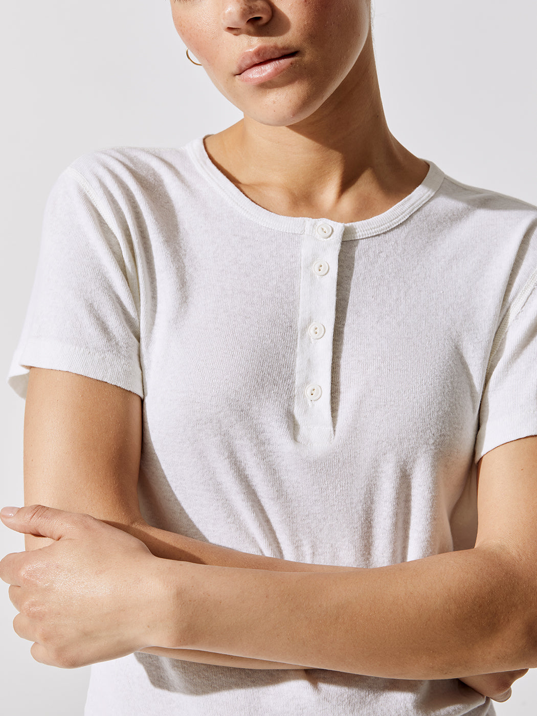 60s Short Sleeve Henley - Vintage White - Image 5