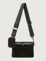 Downtown Crossbody - Black Suede & Pearl Black/Black Web Gunmetal Hardware - Image 3