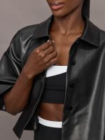 Adi Faux Leather Cropped Jacket - Black - Image 9