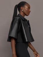 Adi Faux Leather Cropped Jacket - Black - Image 4