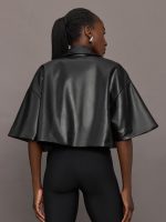 Adi Faux Leather Cropped Jacket - Black - Image 6