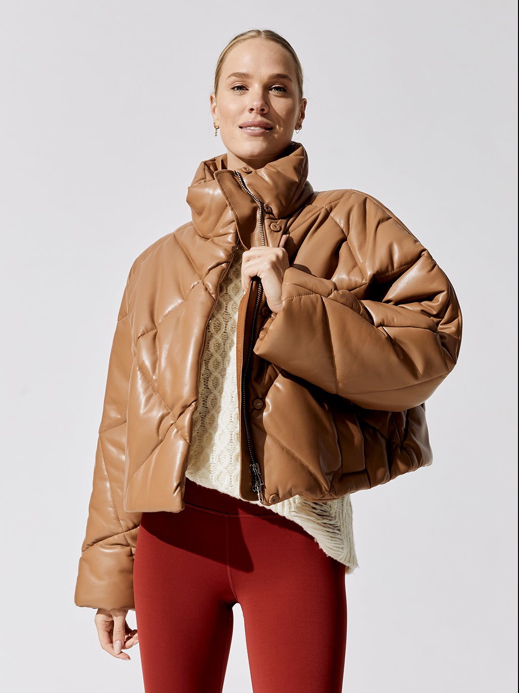 STAND-614338640-BRWCAM-aina-faux-leather-puffer-jacket-Color-NOUGAT_4466e09e-a4b2-447f-bb79-928934c170e1 Aina Faux Leather Puffer Jacket - Nougat - Image 1