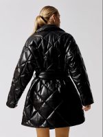Maxim Faux Leather Puffer Jacket - Black - Image 4