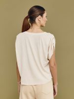 Pleated Shoulder Tee - Pigment Powder - Image 3