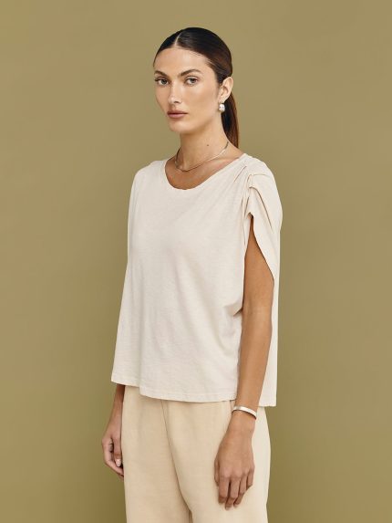 Pleated Shoulder Tee - Pigment Powder