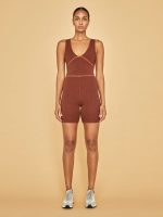 V-Neck Athletic Romper - Rust - Image 8