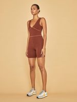 V-Neck Athletic Romper - Rust - Image 9