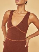 V-Neck Athletic Romper - Rust - Image 5