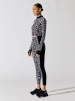 Power Zip Back Workout Long Sleeve Top - Black Mini Geo Build Print - Image 4