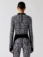 Power Zip Back Workout Long Sleeve Top - Black Mini Geo Build Print - Image 6