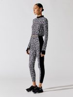 Power Zip Back Workout Long Sleeve Top - Black Mini Geo Build Print - Image 5
