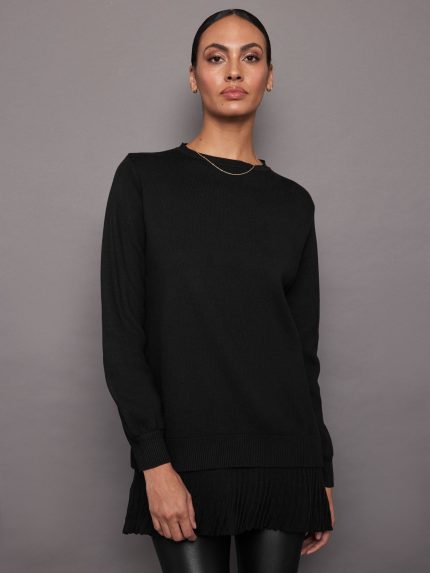 Pallas Pleated Sweatshirt Dress - Black