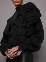 Nomia Cropped Rosette Cardigan - Black - Image 3