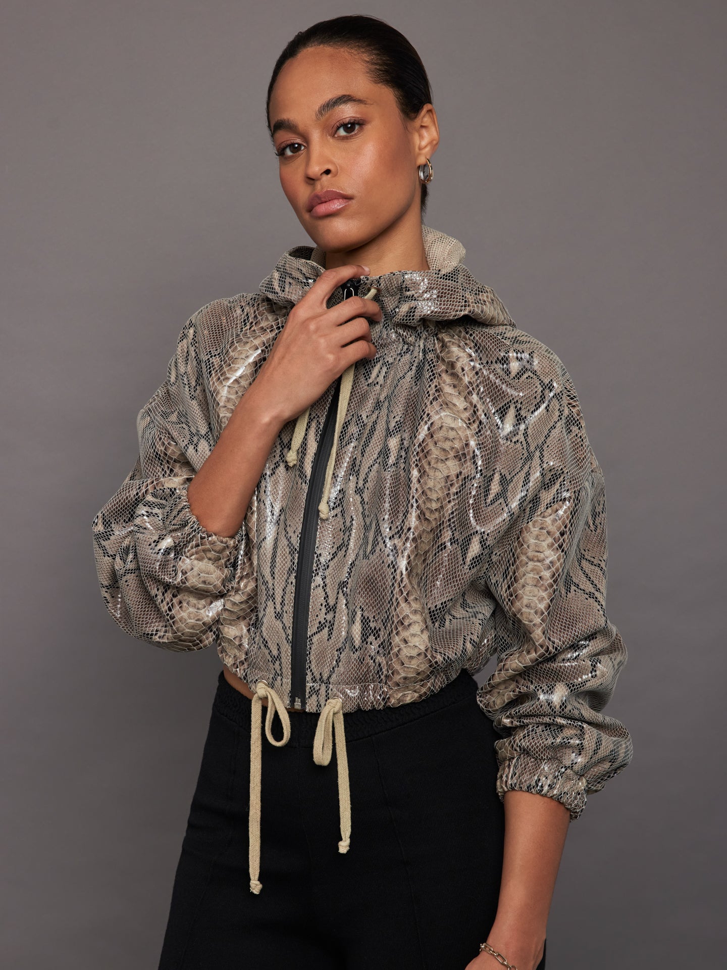 THEO-T2401L500-MTLCMULTI-Leto-foil-print-snakeskin-hoodie-jacket-color-Snakeprint_49074-Edit Leto Foil Print Snakeskin Hoodie Jacket - Snakeprint - Image 1