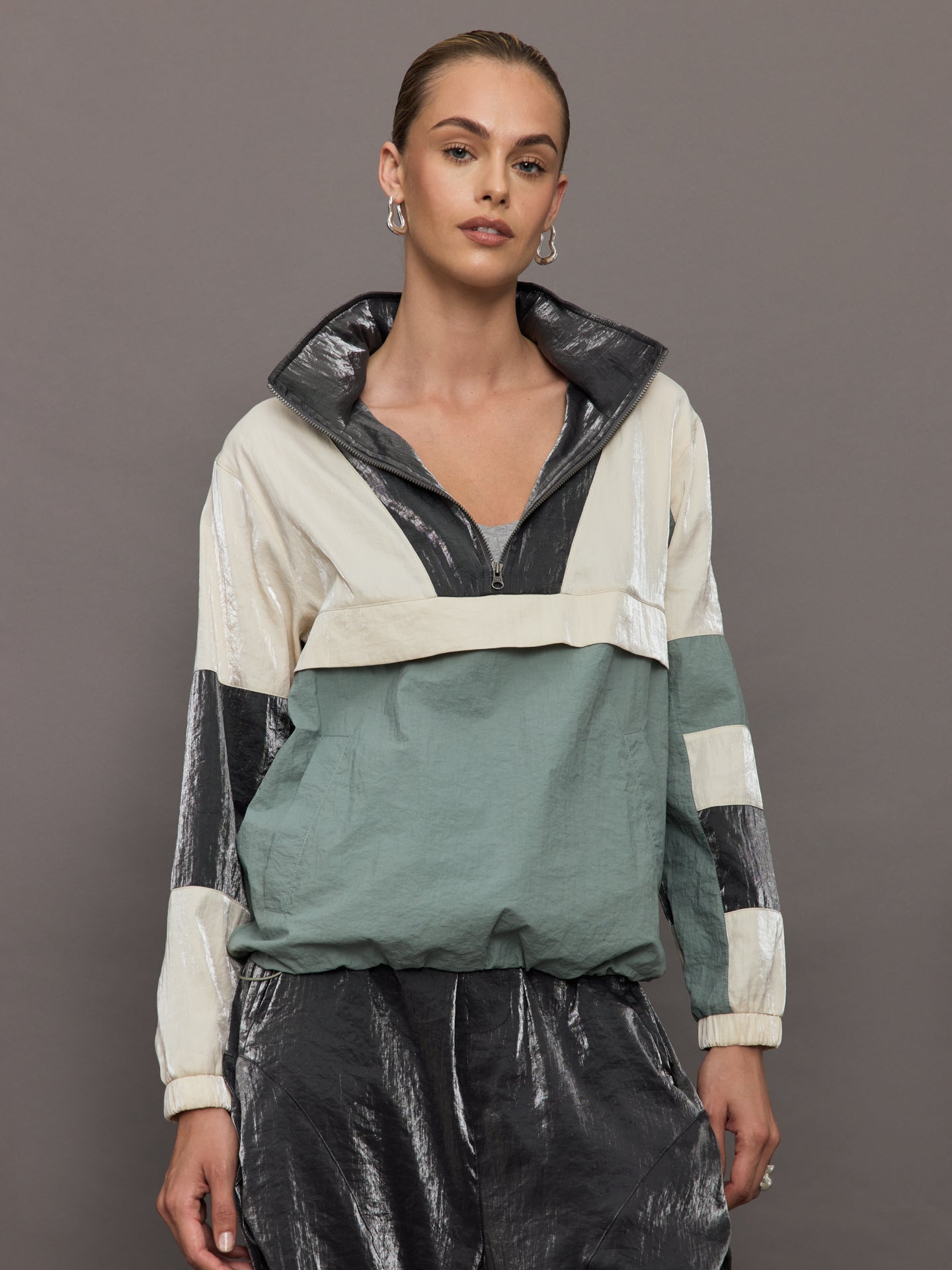 THEO-T24612J00-BLKBLK-Athena-Colorblock-Track-Jacket-color-Black-Combo_2698-Edit Athena Colorblock Track Jacket - Black Combo - Image 1