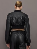 Hera V-Leather Cropped Bomber - Black - Image 5