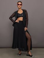 Bronte Mesh Sleeve Knit Jacket - Black - Image 7