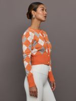 Nomia Plaid Pearly Cardigan - Mandarine/Gold - Image 4