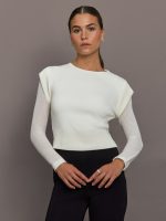 Nomia Sheer Sleeve Crew Neck Sweater - White