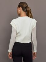 Nomia Sheer Sleeve Crew Neck Sweater - White - Image 6
