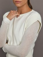 Nomia Sheer Sleeve Crew Neck Sweater - White - Image 3
