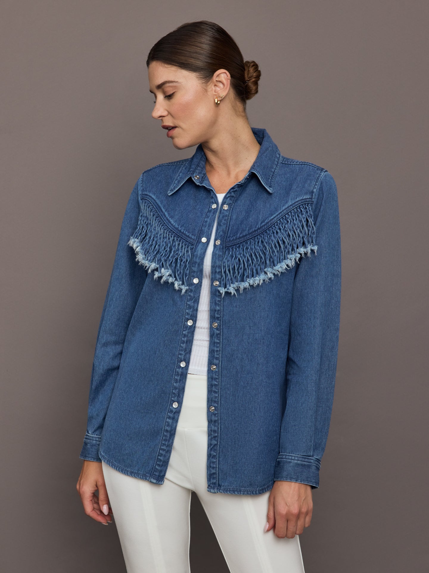 THEU-USW225032-BLUEBLUMED-Wildwest-Style-Fringe-Shirt-color-Blue_7069-Edit Wildwest Sylve Fringe Shirt - Blue - Image 1