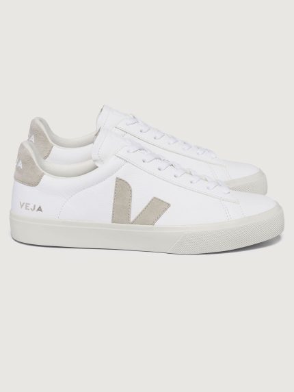 White natural suede sneakers with the Veja brand logo.