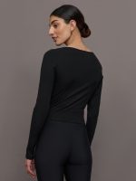 Rivington Ribbed Long Sleeve Scoop Neck Crop Top - Black - Image 5