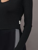 Rivington Ribbed Long Sleeve Scoop Neck Crop Top - Black - Image 6