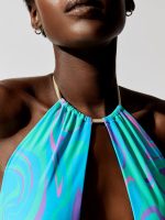 Snake Chain Necklace One Piece Swimsuit - Paradise Marble Ocean Blue Multi - Image 5