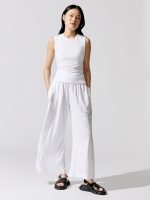 Slub Jersey Wide Leg Fold Over Pant - White - Image 4