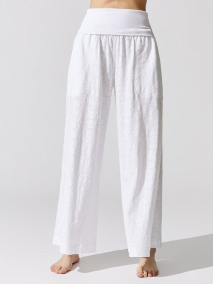 Slub Jersey Wide Leg Fold Over Pant - White