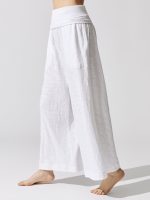 Slub Jersey Wide Leg Fold Over Pant - White - Image 3