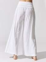 Slub Jersey Wide Leg Fold Over Pant - White - Image 5
